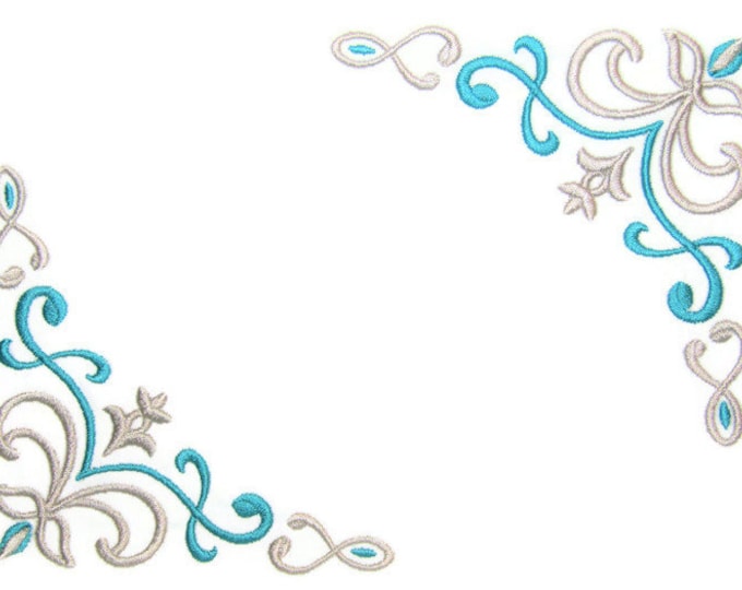 Teal & Grey Filigree Embroidered quilt label Christmas to customize with your personal message