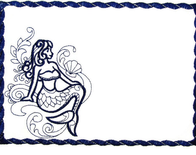 Mermaid Doodle Embroidered Quilt Label to customize with your personal message