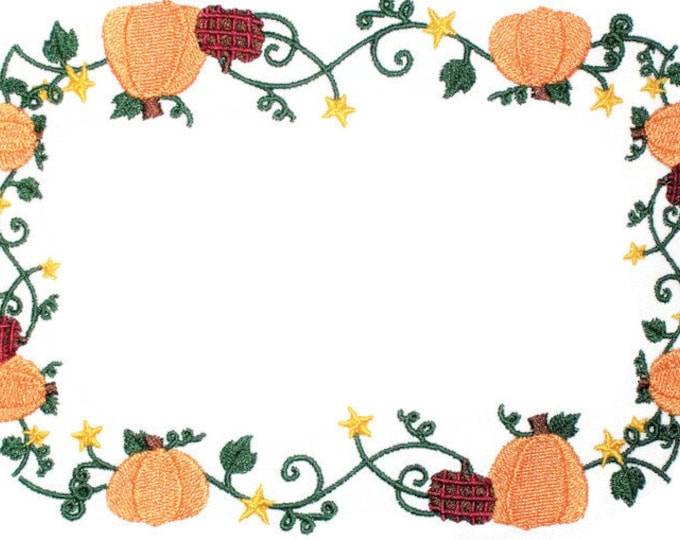 Autumn Pumpkin Vines embroidered quilt label, to customize with your personal message