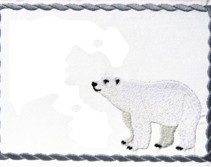 Polar Bear embroidered quilt label to customize with your personal message