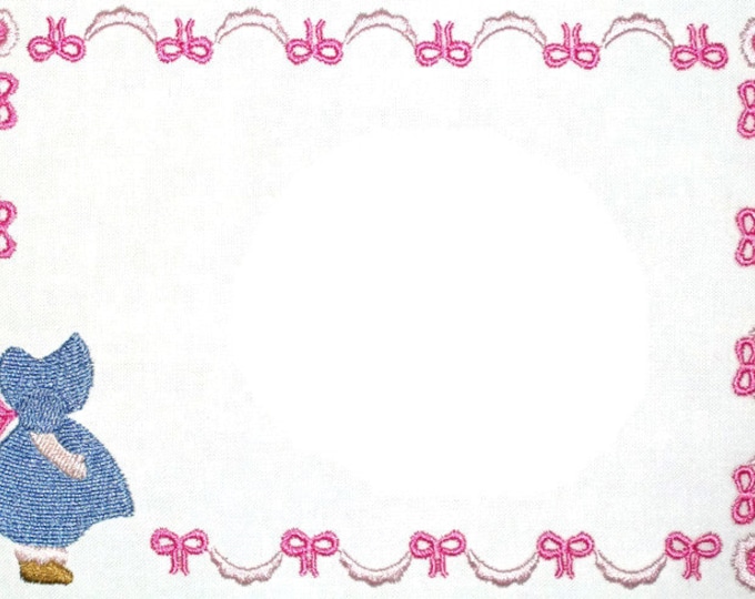 Sunbonnet Sue embroidered quilt label, to customize with your personal message