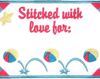 Bouncing ball embroidered quilt label, to customize with your personal message