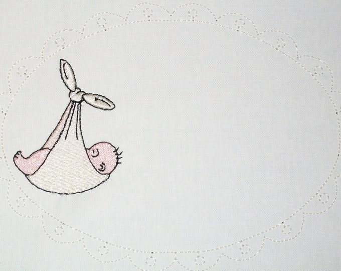 Stork's special baby delivery embroidered quilt label, to customize with your personal message