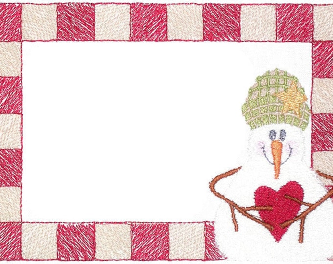 Snowman embroidered quilt label to customize with your personal message