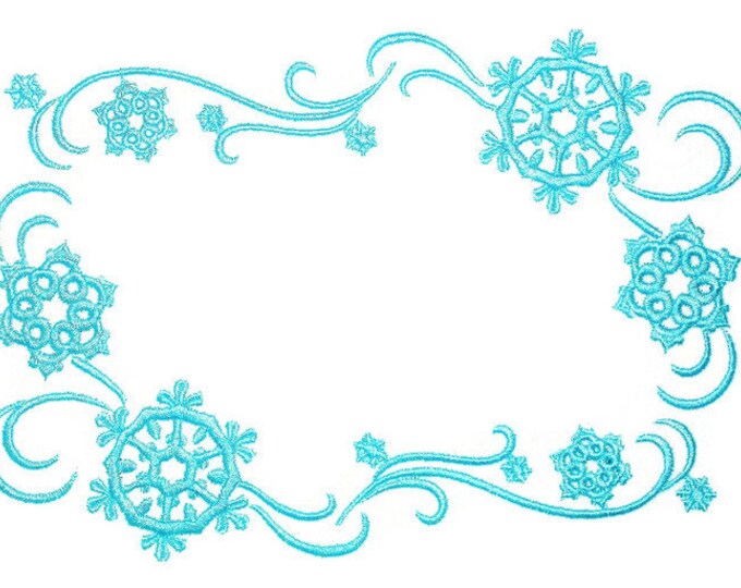 Blue snowflake swirls embroidered quilt label to customize with your personal message