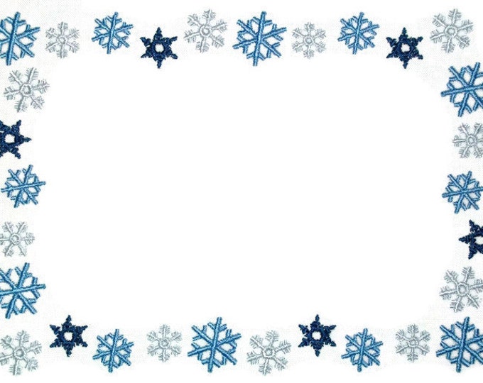 Blue snowflake embroidered quilt label to customize with your personal message