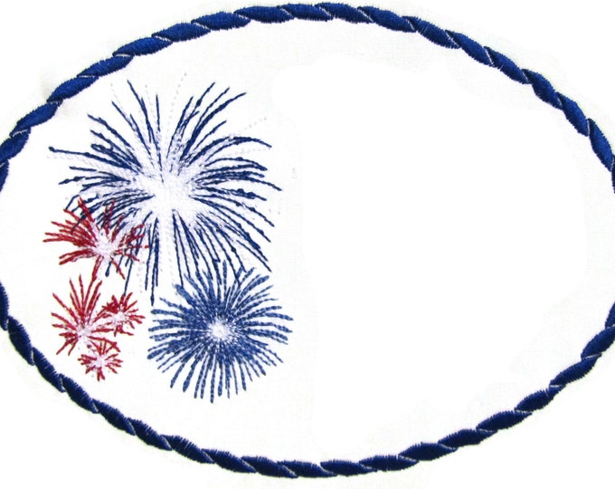 Fireworks embroidered quilt label to customize with your personal message