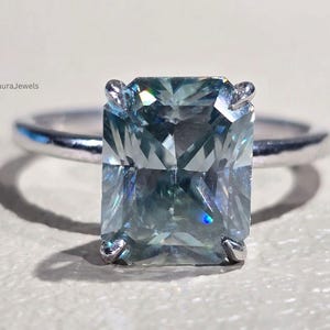 2.5 TCW Radiant Cut Blue Moissanite Diamond Engagement Ring Hidden Halo Proposal Ring in Silver Elegant Special Occasion Ring Gift for Her