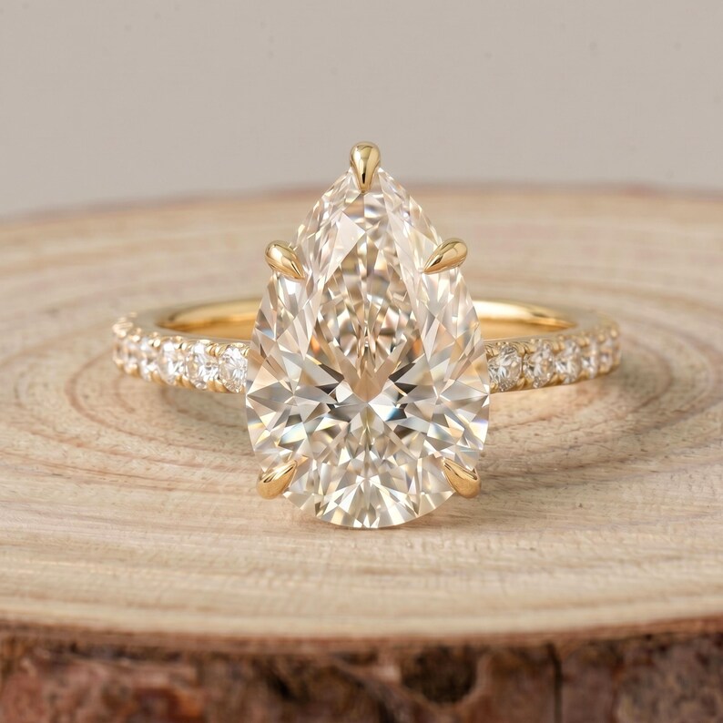 Teardrop Large Pear Moissanite Ring Dainty Gold Vermeil Engagement Ring ...