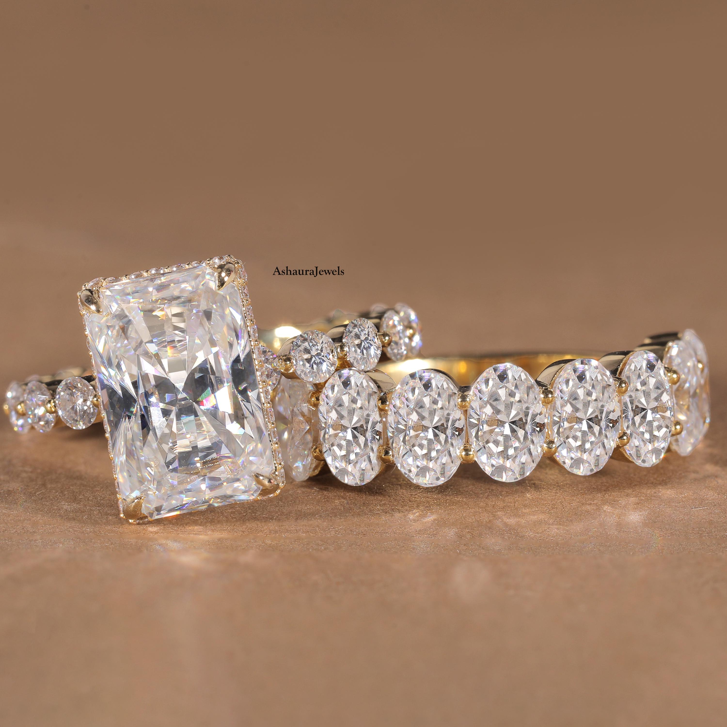 Radiant Cut Moissanite Bridal Ring Set in Gold Engagement & Wedding ...