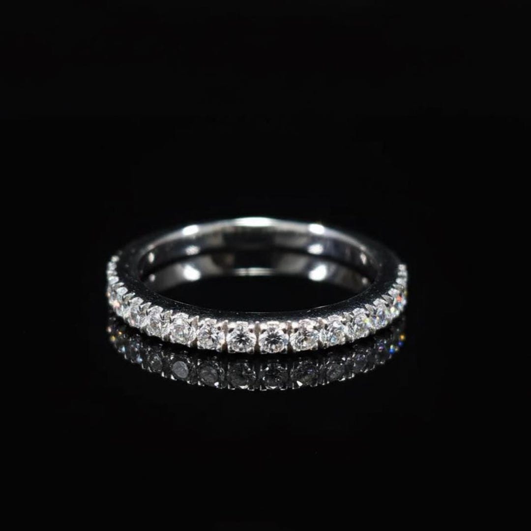 Round Cut Moissanite Eternity Wedding Band in White Gold Dainty ...