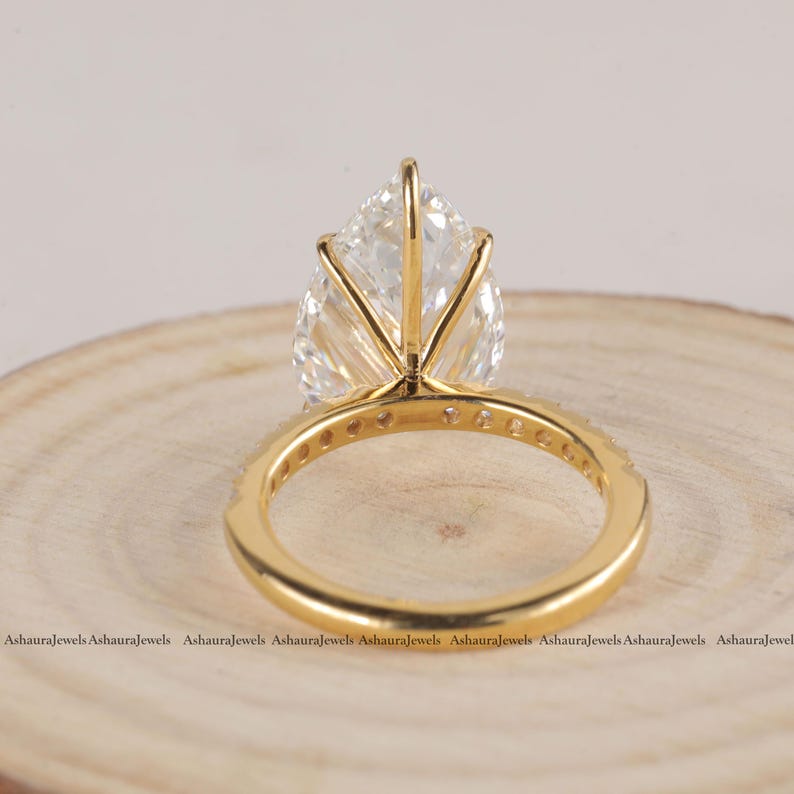 Cvpoint Ring Teardrop Large Pear Moissanite Ring Dainty Gold Vermeil Engagement Ring ...