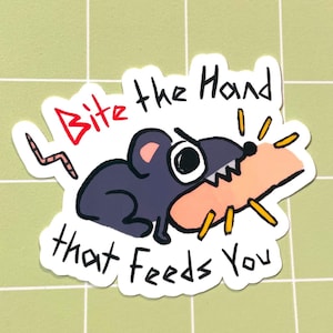 Adesivo in vinile "Mordi la mano che ti nutre" di Punk Rat / Adesivo impermeabile carino per laptop, bottiglie d'acqua, adesivi per auto