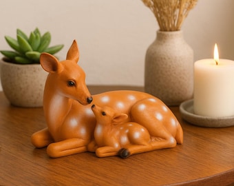 手彫りのローズウッド製鹿と子鹿の彫刻：室内装飾用の置物 - Etsy 日本