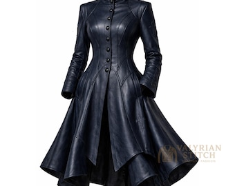 Gothic Flared Genuine Leather Coat | Women's Black Trench
