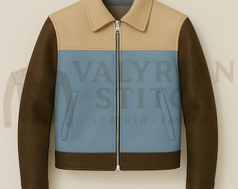 Colorblock Leather Bomber Jacket: Retro Streetwear Style
