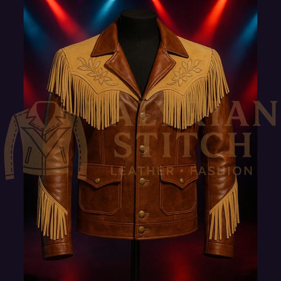 Vintage Western Fringe Leather Jacket: Cowboy Suede Yoke, Floral