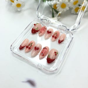 Cherry Blossom-Inspired Press-On Nails – Red Cherry Designs