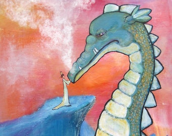 Art Print Dragon and Princess Fairy Tale Storybook Artwork Nursery Decor Art for Kids Whimsical Art by Andrea Doss