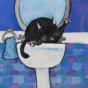 Art Print Funny Black Cat Artwork for Children Baby Room Decor Kids Wall Art Storybook Style Gift for Kids