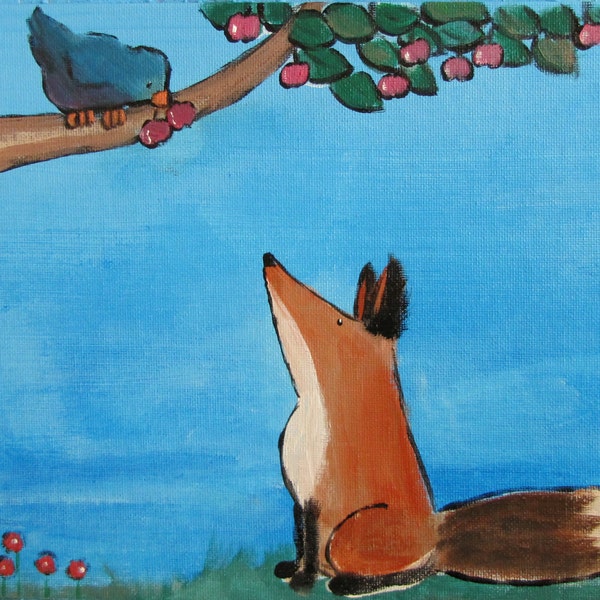 Original Childrens Art, Nursery Decor, Storybook Fox Painting, by Andrea Doss, 12 x 9