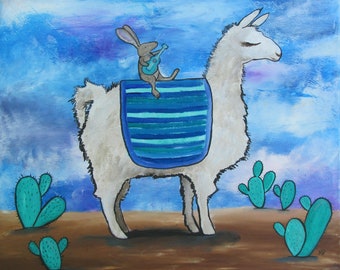 Nursery Wall Art Print No Prob Llama Jack Rabbit Whimsical Desert Animals Cute Children's Room Decor Cactus
