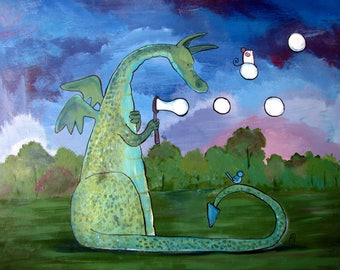 Dragon Children Wall Art Whimsical Nursery Print Kids Room Decor ...