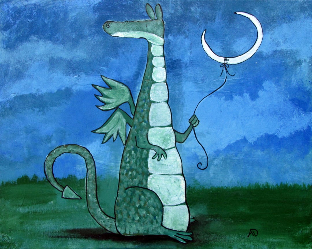 Dragon Nursery Wall Art Print Moon Fairy Tale Storybook Painting ...