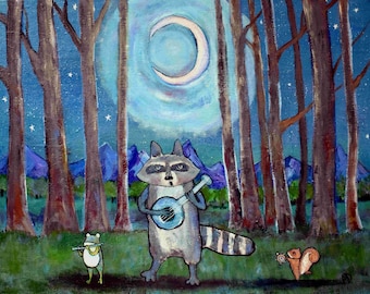 Whimsical Woodland Animals Kids Art Print Nursery Decor Playroom Decor Storybook Style Artwork