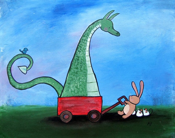 dragon nursery wall art whimsical childrens painting kids etsy