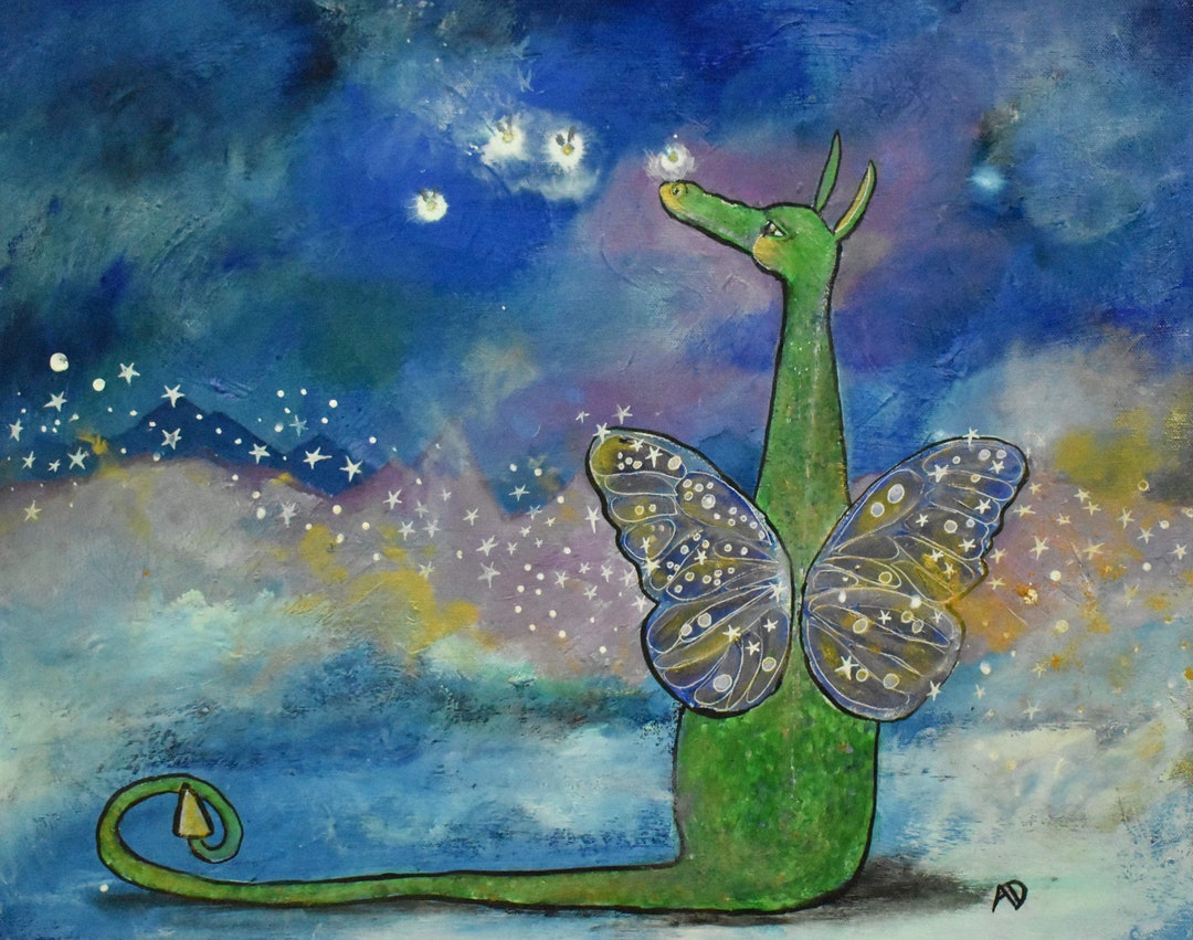 Fairy Dragon Kids Art Print Wall Nursery Decor Whimsical Storybook Baby ...