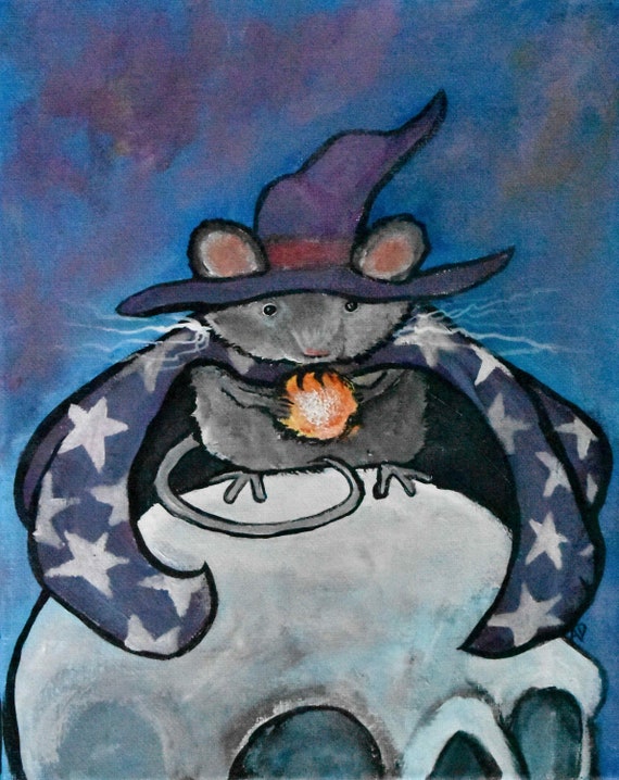 Whimsical Halloween Original Painting Wizard Mouse Kids Wall Etsy
