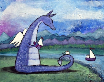 Art Print Dragon Boat Whimsical Artwork for Children Baby Room Decor Kids Wall Art Storybook Style Gift for Kids