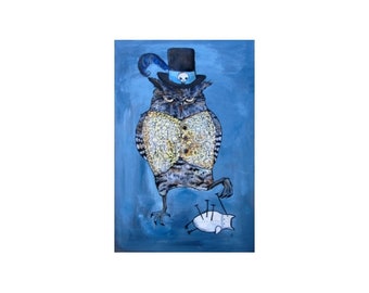 Witch Doctor Owl Art Print Voodoo Doll Whimsical Outsider Artwork Skulls Woodland Magic Steam Punk