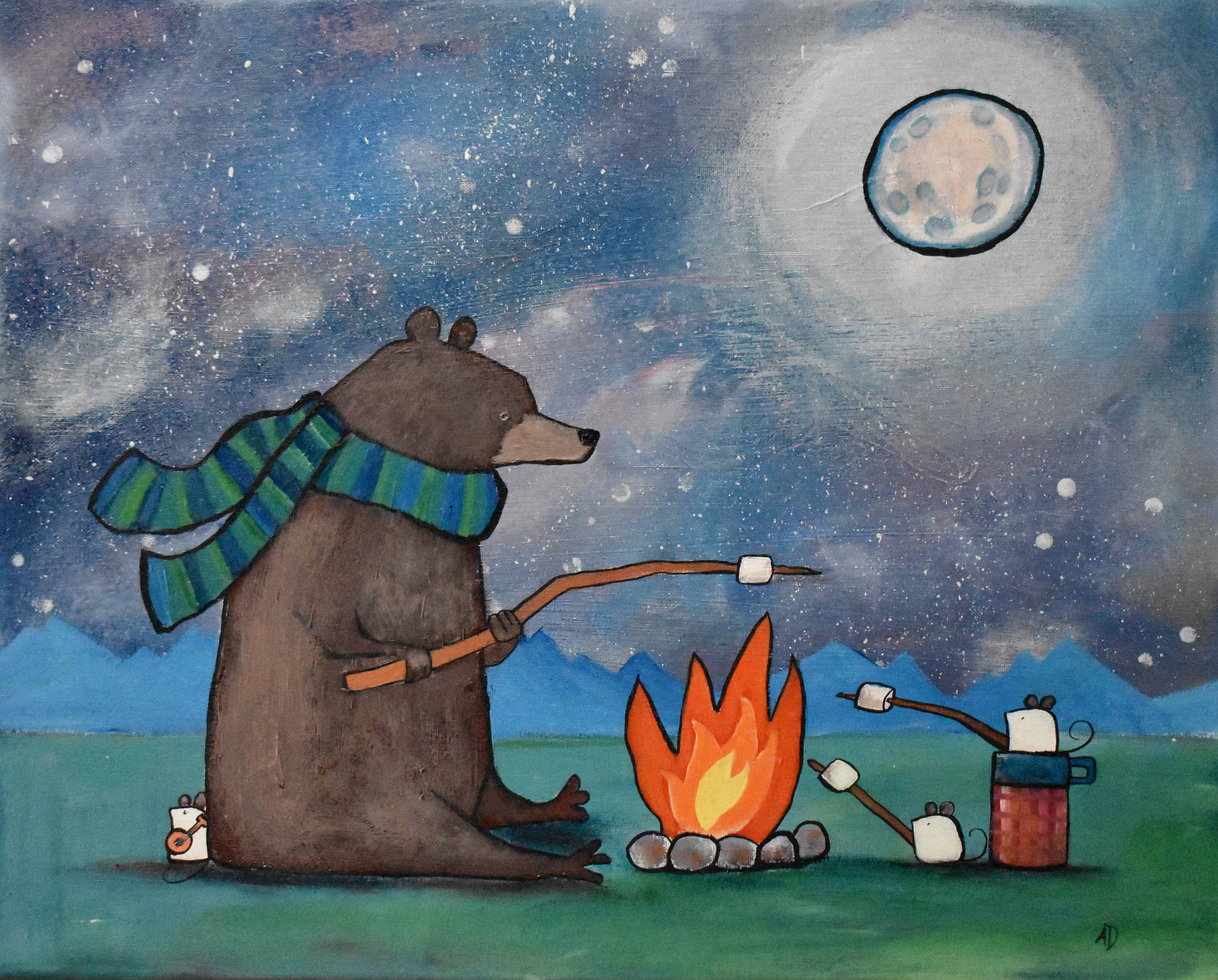 Camping Bear Kids Art Print Nursery Decor Playroom Decor Etsy