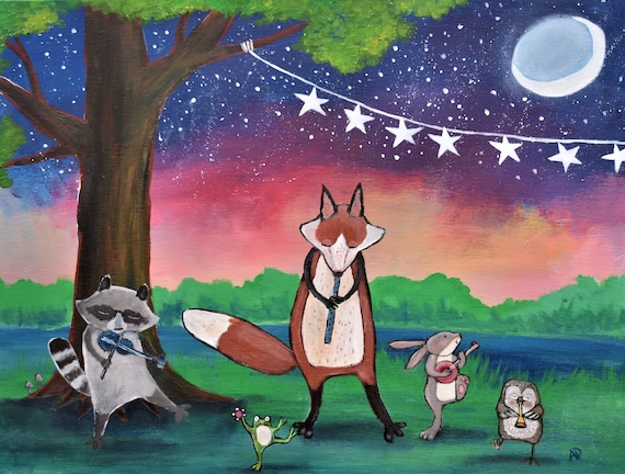 Woodland Orchestra Whimsical Art Print Musical Friends Nursery