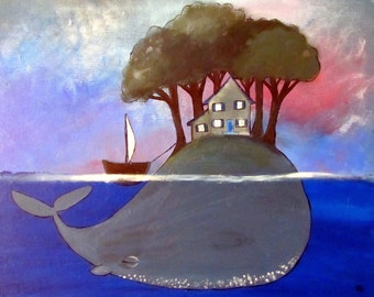 Whale Nursery Art Print Starry Night Sky Artwork for Children Baby Room Decor Star Whale Kids Wall Art Art Print Storybook Style