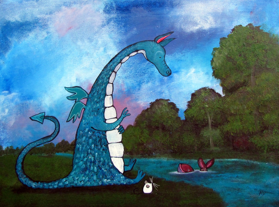 Friendly Dragon Fish Kids Art Print Wall Nursery Decor Whimsical ...