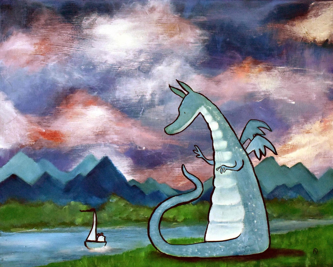 Dragon Art Print Wall Art Whimsical Mouse Nursery Print Kids Room Decor ...