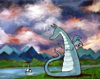 Dragon and Mouse Whimsical Nursery Art Print – Fairy Tale Storybook Wall Decor