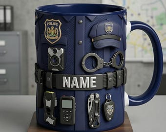 Taza personalizada con diseño de uniforme policial en 3D, taza de café con nombre de policía personalizado, regalo para las fuerzas del orden.
