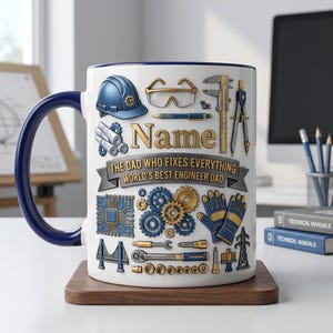 Personalized Engineer Dad Mug 3D, Faux 3D Effect, Problem Solver Gift