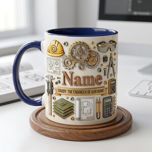 Personalized Engineer Mug, Faux 3D Effect, Gift for Problem Solver Dad