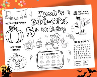 Personalisierte Halloween Geburtstag Malseite – Geister Party Tischset (PDF)
