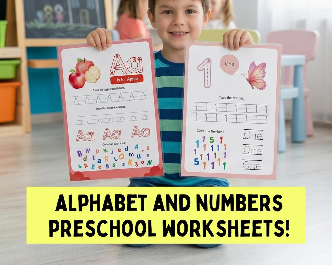 Alphabet and Number Tracing Worksheets Preschool Handwriting Practice ...