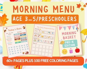 Plan de estudios de 60 páginas para la mañana preescolar imprimible • Actividades de canasta matutina para educación en el hogar para jardín de infantes y preescolar