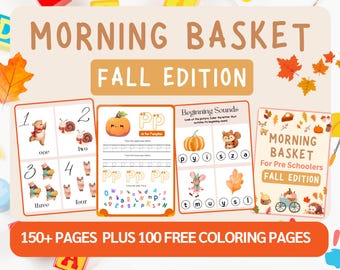 Actividades matutinas de otoño para la canasta / Paquete para preescolar y jardín de infancia + 100 páginas para colorear