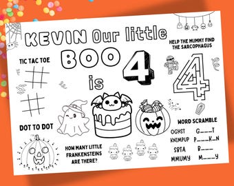 Personalisierte Halloween Geburtstag Malseite | Geisterparty Tischset (PDF Download)