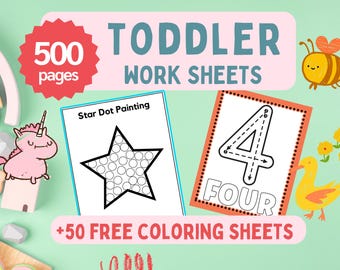 Toddler Learning Worksheets: 500+ Page Printable Activity Bundle (Ages 2-4) (Digital Download