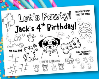 Personalisiertes Welpen Geburtstag Tischset zum Ausmalen - Hundeparty Spiele (Instant Download)